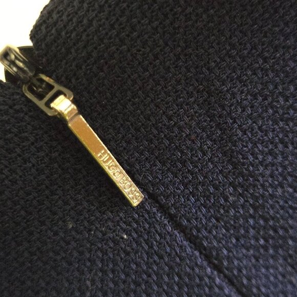 Hugo Boss Navy Virgin Wool Blend Gold Ring Detail Designer Sheath Dress Size 6 - Picture 3 of 7